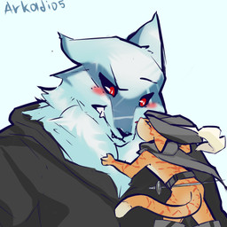 affectionate anthro belt blep blush boots cape cheek_tuft clothing duo ears_back eyes_closed face_lick facial_markings facial_tuft fangs fluffy flustered footwear fur fuzzy hat head_markings headgear headwear kiss_on_cheek kissing licking licking_another licking_partner looking_at_another looking_at_partner love male male/male markings mask_(marking) melee_weapon neck_tuft one_ear_up orange_body orange_fur pivoted_ears poncho rapier red_eyes shoes simple_background size_difference sword teeth tongue tongue_out tuft weapon white_body white_fur arkadi05 dreamworks puss_in_boots_(franchise) death_(puss_in_boots) puss_in_boots_(dreamworks) canid canine canis domestic_cat felid feline felis mammal tabby_cat wolf 1:1 absurd_res hi_res signature