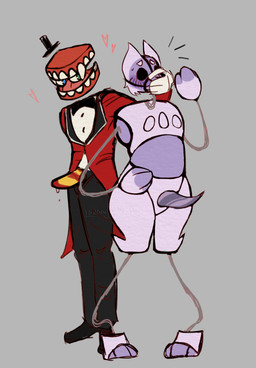 anthro chain clothing duo hypno_(inhabitedartist) jelly_penis male male/male penis_tentacles suit teeth tentacles unusual_anatomy sunnyy-boyy glitch_productions the_amazing_digital_circus caine_(tadc) canid canine canis domestic_dog mammal robot_anthro hi_res