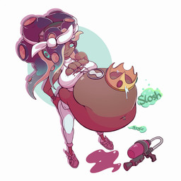 after_vore belly big_belly big_breasts breasts brown_body brown_skin clothing crown duo female female_pred green_eyes headgear huge_belly overweight simple_background vore white_background white_clothing malachi21148 nintendo splatoon marina_(splatoon) aquatic cephalopod humanoid mollusk octarian octoling 1:1 2019 absurd_res hi_res