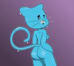 absurd_res anthro black_eyes blanagami blue_body bodily_fluids breasts butt cartoon_network domestic_cat felid feline felis female hi_res mammal mature_anthro mature_female nicole_watterson nude one_eye_closed open_mouth solo sweat the_amazing_world_of_gumball