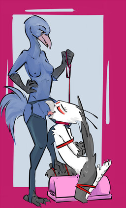 4_toes anisodactyl anthro avian_feet bdsm beak blue_body blue_feathers bondage bound breasts clothing cunnilingus dominant dominant_female dominatrix duo eyelashes eyes_closed feathers feet female female/female flat_chested garter_belt garter_straps genitals holding_leash holding_object leash leggings legwear lingerie masturbation nipples non-mammal_breasts nude oral penetration sex sex_toy simple_background smile straddling sybian tail tail_feathers toes tongue tongue_out vaginal vaginal_masturbation vaginal_penetration vulva white_body white_feathers toxoglossa the_sunfish annie_(the_sunfish) cellina_(slither) accipitriform avian bird blue_crane crane_(bird) gruiform grus_(genus) secretary_bird