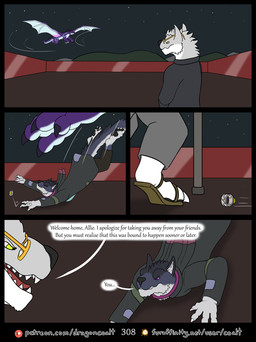 4_fingers 4_panel_comic angry anthro apology black_clothing black_coat black_topwear cane clenched_teeth clothing coat dialogue dropping_another dropping_object eye_contact eyewear female fingers flying footwear fur furaffinity_logo gem glasses grey_body grey_fur grimace group looking_at_another male membrane_(anatomy) membranous_wings on_ground outside page_number patreon_logo polite purple_body ragged_clothing ring rooftop sandals serious sharp_teeth shoes speech_bubble standing teeth text topwear trio welcoming wings yellow_eyes yellow_eyewear yellow_gem yellow_glasses rimentus european_mythology furaffinity mythology patreon allie_(rimentus) kermeros turose_(rimentus) canid canine canis dragon mammal mythological_creature mythological_scalie scalie western_dragon wolf comic english_text hi_res multiple_scenes url