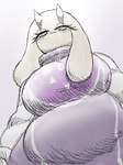 anthro belly big_breasts breasts delta_rune_(emblem) female fur gradient_background horn looking_down mouthless simple_background slightly_chubby slightly_chubby_female solo symbol white_body white_fur dagothurfanclub undertale undertale_(series) toriel boss_monster_(undertale) bovid caprine goat mammal 2024 3:4 hi_res