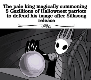 5_fingers ambiguous_gender anthro cape clothing fingers furniture horn humor orb solo table text burnedtraveler hollow_knight_(franchise) team_cherry pale_king_(hollow_knight) arthropod 2025 english_description english_text meme male_(lore)