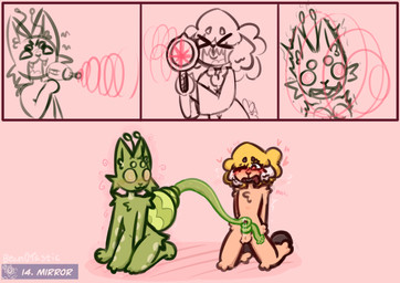 anthro blush duo friendly_fire genitals hooves horn hypnosis hypnotized_dom karma kneeling male male/male mind_control mirror moan payback penis ranged_weapon raygun self_hypnosis short_tail small_penis tail tail_motion tailwag tentacles weapon bean0tastic hypnovember hypnovember2025 beanie_(bean0tastic) alien bovid caprine mammal sheep comic digital_drawing_(artwork) digital_media_(artwork) hi_res