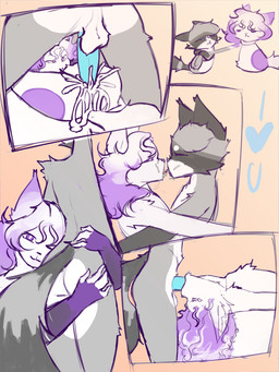 anal anthro blue_penis bodily_fluids butt collar collar_pull cum cum_in_mouth cum_inside duo fellatio genital_fluids genitals kissing male male/male nude oral penetration penile penile_penetration penis sex thick_thighs vrtstx esteban_(vrtstx) kaicito canid canine fox mammal procyonid raccoon absurd_res comic hi_res