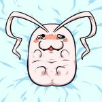 ambiguous_gender anus bed bedding blanket blush bodily_fluids crying fangs feral furniture long_ears lying on_back open_mouth solo tears teeth こっぺぱん_(pixiv_1947018) bandai_namco digimon digimon_(species) tokomon 1:1 low_res