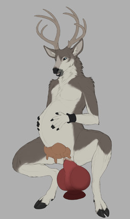 5_fingers abdominal_bulge andromorph andromorph_anthro animal_dildo animal_genitalia animal_sex_toy animal_vulva anthro antlers belly big_belly big_dildo biped black_nose canine_dildo cervine_genitalia cervine_vulva countershade_face countershade_fur countershade_neck countershade_torso countershading dewclaw_hooves dildo fingers fur genitals gloves_(marking) grey_background hair hooves horn intersex intersex_anthro knot knotted_dildo large_penetration leg_markings markings masturbation nipples nude penetration pregnant pregnant_andromorph pregnant_anthro pregnant_intersex pregnant_masturbation pregnant_sex sex sex_toy sex_toy_insertion simple_background smile socks_(marking) solo tail teats toy udders unguligrade vaginal vaginal_masturbation vaginal_penetration vulva skullsbesan jayne_doe cervine deer mammal absurd_res digital_media_(artwork) hi_res