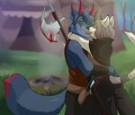 anthro blood bodily_fluids clothing duo female gore hug kissing licking male male/female medieval medieval_clothing pike_(weapon) tent tongue tongue_out weapon el-gallo mallory_(smar7) marc_(smar7) canid canine domestic_cat felid feline felis fox hellfox mammal