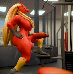 anthro areola balls big_balls big_breasts big_butt big_penis breasts butt erection exhibitionism fur genitals glans glistening glistening_arms glistening_balls glistening_body glistening_breasts glistening_fur glistening_genitalia glistening_glans glistening_penis glistening_thighs gynomorph huge_balls huge_breasts huge_penis intersex nipples penis red_balls red_breasts red_glans red_penis solo thick_thighs kataou_(artist) nintendo pokemon blaziken generation_3_pokemon pokemon_(species) 3d_(artwork) digital_media_(artwork)