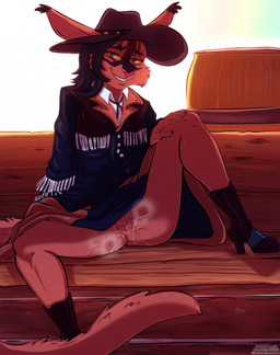 anthro bedroom_eyes black_boots black_clothing black_eyebrows black_footwear black_hair black_high_heels black_markings black_shoes blue_clothing blue_dress bodily_fluids boots brown_body brown_clothing brown_fur brown_hat brown_headwear brown_tuft clothed clothed_anthro clothed_female clothing cowboy_hat cowgirl_outfit dress ear_tuft eyebrows eyelashes facial_markings feet female female_anthro footwear front_view fur furgonomic_hat furgonomic_headwear furgonomics genital_fluids genitals green_eyes grin grinning_at_viewer hair hand_on_leg hand_on_own_leg happy hat head_markings headgear headwear high_heeled_boots high_heels humanoid_genitalia humanoid_hands humanoid_vulva iris long_tail looking_at_viewer markings medium_hair musk musky_vulva narrowed_eyes no_underwear pink_nose plantigrade pose presenting presenting_vulva pupils seductive shirt shoes simple_background smile smiling_at_viewer solo spread_legs spreading sweat sweat_fetish sweaty_body sweaty_face sweaty_genitalia sweaty_legs sweaty_thighs sweaty_vulva tail teeth topwear tuft undershirt vaginal_fluids vulva white_background white_clothing white_shirt white_topwear yellow_sclera sonne beatrix_foljambe felid feline mammal 2024 full-length_portrait hi_res pinup portrait