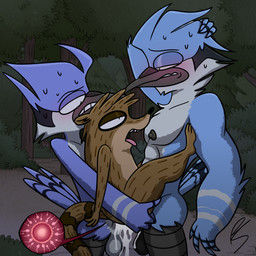 anthro bodily_fluids cum cum_inside forest genital_fluids group impregnation leaking leaking_cum male male/male male_impregnation plant tree trio platislut cartoon_network regular_show fan_character mordecai_(regular_show) rigby_(regular_show) avian bird blue_jay corvid jay_(bird) mammal new_world_jay oscine passerine procyonid raccoon 1:1 hi_res
