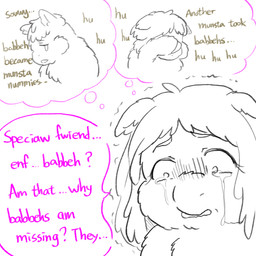 ambiguous_gender arm_over_eyes bodily_fluids crying dialogue dishonesty female female_feral feral flashback hair shocked tears text thought_bubble young young_ambiguous young_feral yellowcottoncandy030 fluffy_pony fluffy_pony_(species) mammal 1:1 2025 broken_language comic digital_drawing_(artwork) digital_media_(artwork) english_text hi_res translated