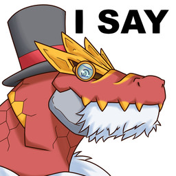 ambiguous_gender beard clothing eyewear facial_hair hat headgear headwear looking_at_viewer monocle solo terribly_british text top_hat zeskii i_say nintendo pokemon dinosaur fossil_pokemon generation_6_pokemon pokemon_(species) prehistoric_species reptile scalie tyrantrum 1:1 english_text image_macro meme reaction_image