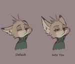 anthro clothing eyes_closed female looking_at_viewer monotone_background solo sweater text topwear turtleneck famished_(artist) disney pack_street zootopia charlie_(weaver) canid canine fox mammal english_text hi_res