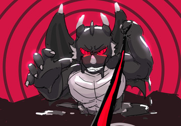 abstract_background anthro black_body claws dorsal_fin dorsal_frill dripping ear_fins fin frill_(anatomy) grey_body half_melted horn hypnosis hypnotic_eyes leash leash_pull male mind_control multicolored_body red_eyes ringed_eyes spiral spiral_background wings xyldroth_(artist) mythology negadrake dragon goo_creature mythological_creature mythological_scalie scalie 2024 hi_res