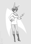 2024 anthro boots clothing communicator conditional_dnp female footwear fur greyscale hair high_heeled_boots high_heels jollyjack lagomorph leporid looking_at_viewer mammal monochrome rabbit shoes solo star_trek star_trek_the_original_series tail uhura uniform