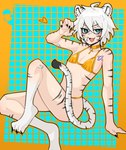 band-aid bandage bikini blue_eyes blush claws clothed clothing crossdressing cute_fangs femboy hair heart_symbol male solo swimwear tail two-piece_swimsuit white_hair mido66 taigaxholic animal_humanoid felid felid_humanoid humanoid mammal mammal_humanoid pantherine pantherine_humanoid tiger tiger_humanoid 2024 hi_res