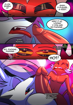 anthro eyes_closed fangs fellatio female hair male oral penile pink_hair sex teeth text tongue tongue_out kato777 hellaverse helluva_boss mythology loona_(helluva_boss) moxxie_(helluva_boss) canid canid_demon canine demon hellhound imp mammal mythological_canine mythological_creature absurd_res comic hi_res