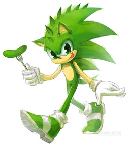 anthro cutlery food fork fur green_body green_eyes green_fur kitchen_utensils male parody pickle_(food) solo spikes star_eyes tongue tongue_out tools xintetsu galileo_ogorki_konserwowe sega sonic_the_hedgehog_(series) ogorki_the_hedgehog eulipotyphlan hedgehog mammal 2013