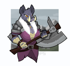 anthro arm_wraps armor axe bandage barbarian battle_axe bearded_axe belt big_breasts bracelet breasts chest_wraps choker citrine_(gem) cleavage clothed clothing collar crossed_belts fantasy_axe fantasy_weapon female fur fur_trim_(clothing) gem grey_body grey_fur jewelry large_weapon melee_weapon mountain necklace outside pauldron scar sky snow solo spiked_armor spiked_axe spikes tusks weapon white_body white_fur wraps yellow_eyes phlegraofmystery mammal suid suine sus_(pig) wild_boar