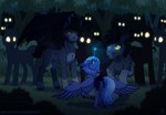 alternate_universe blue_body blue_eyes blue_fur blue_tail female feral forest fur glowing glowing_eyes group horn large_group male plant pupils slit_pupils tail tree wings inuhoshi-to-darkpen friendship_is_magic hasbro my_little_pony mythology princess_luna_(mlp) s1_luna_(mlp) bat_pony equid equine mammal mythological_creature mythological_equine winged_unicorn story story_in_description