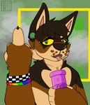 alternative_fashion anthro bong bracelet drugs flesh_tunnel gesture hand_gesture jewelry male middle_finger piercing ranger simple_background smoke solo tongue tongue_out tongue_piercing justsomeratz canid canine mammal absurd_res digital_media_(artwork) hi_res