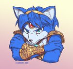 accessory angry anthro blue_hair female fur green_eyes hair hair_accessory hairband jewelry necklace shoulder_pads solo gerovort nintendo star_fox krystal_(star_fox) canid canine fox mammal 2020 signature