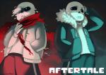 2016 aftertale animated_skeleton blood bodily_fluids bone clothing duo geno_sans_(aftertale) hoodie loverofpiggies male not_furry rock-bomber sans_(undertale) scarf skeleton square_crossover sweat teeth text topwear undead undertale undertale_(series) wounded