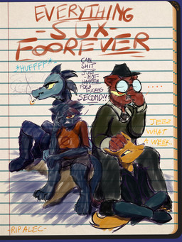 anthro bodily_fluids boots cigarette clothing crying eyewear female footwear glasses group hat headgear headwear jacket leather male meta necktie profanity sad shoes smoking sweater tears text topwear frist44 night_in_the_woods angus_delaney bea_santello gregg_lee mae_borowski bear brown_bear canid canine crocodile crocodilian domestic_cat felid feline felis fox mammal reptile scalie ursine 3:4 english_text hi_res