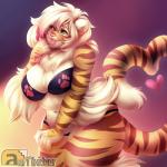 anthro big_breasts bra breasts clothed clothing countershading curvy_figure female hair heart_symbol looking_at_viewer overweight overweight_anthro overweight_female smile solo thick_thighs tongue tongue_out underwear voluptuous missmixi buxbi_(character) felid mammal pantherine tiger 1:1 hi_res