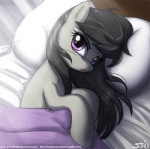 2011 bed bed_mane bedroom black_hair earth_pony equid equine eyelashes female feral friendship_is_magic furniture grey_body grey_hair hair hasbro horse inside john_joseco long_hair looking_at_viewer mammal messy_hair my_little_pony nude octavia_(mlp) on_bed open_mouth pillow pony purple_eyes solo under_covers