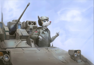 american_flag anthro armored_vehicle autocannon blue_eyes brown_hair cannon cigarette clothing cloud electronics eyebrows eyelashes fur hair machine male microphone military military_clothing military_helmet military_jacket military_uniform military_vehicle outside ranged_weapon sky skyscape smoke solo tank_(vehicle) text turret uniform united_states_of_america vehicle weapon white_body white_fur thepimpartist bradley_ifv u.s._army lliam american_opossum mammal marsupial 2020 absurd_res english_text hi_res traditional_media_(artwork)
