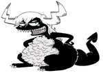 anthro belly big_belly black_body female horn huge_belly overweight simple_background solo white_background agouti-rex matilda_(step-monster) monster 2014