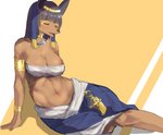 anthro black_hair black_nose breasts brown_body brown_fur clothed clothing egyptian eyes_closed female fur hair jewelry navel open_mouth smile solo miyanokoko egyptian_mythology middle_eastern_mythology mythology zenonzard anbs-02 anubis canid canine canis deity jackal mammal absurd_res hi_res