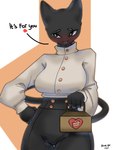 anthro black_body black_fur cat_tail clothed clothing female fur gift solo tsundere white_clothing rizal_ok domestic_cat felid feline felis mammal 3:4 hi_res