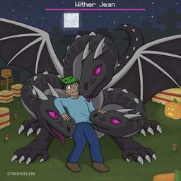 3_heads black_body blep claws clothing clothing_pull duo female feral food fruit hand_on_head hay hay_bale holidays larger_feral looking_at_another looking_at_partner male multi_head night open_mouth plant pumpkin purple_eyes size_difference spread_wings tongue tongue_out wings strohdelfin halloween microsoft minecraft mojang mythology xbox_game_studios jean_(minecraft) steve_(minecraft) dragon ender_dragon human mammal mythological_creature mythological_scalie scalie wither_(minecraft) zombie_(minecraft) 1:1 hi_res