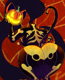 ambiguous_gender bent_over big_butt bone breasts butt camel_toe clothing costume curvy_figure detachable detachable_head evil_face evil_grin female food for_a_head fruit glistening glistening_body halloween_costume halloween_themed holding_head holding_own_head holidays jack-o'-lantern latex latex_clothing latex_skinsuit looking_at_viewer markings onesie plant pumpkin pumpkin_head raised_tail skeleton skeleton_(marking) skeleton_costume skinsuit smile solo tail thick_thighs tight_clothing raccoond00m epic_games european_mythology fortnite halloween irish_mythology mythology spice_(fortnite) animal_humanoid domestic_cat dullahan felid felid_humanoid feline feline_humanoid felis humanoid mammal mammal_humanoid object_head absurd_res hi_res