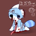 anthro bite_mark blood blue_body blue_fur bodily_fluids chest_tuft crying dialogue female fluffy fluffy_tail fur gore guts nosebleed organs red_background scar simple_background solo tail tears text tuft vent_art why rzstar sky_(rzstar) domestic_cat felid feline felis mammal 1:1 english_text