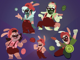 anthro arms_bent bent_legs black_eyewear black_facial_hair black_hair black_mustache black_sunglasses blue_body blue_clothing blue_fur blue_hair blue_shirt blue_tongue blue_topwear bottomwear buckteeth clothed clothed_anthro clothed_male clothing confident crop_top crouching crown ear_piercing electric_guitar empty_eyes excited eyewear facial_hair featureless_feet feet fist flexing flexing_bicep fully_clothed fully_clothed_anthro fully_clothed_male fur fusion gem gesture green_tail green_tongue guitar hair hand_gesture hand_on_hip hand_on_own_hip hat headgear headwear kneeling light long_ears male male_anthro medium_hair mitten_hands multicolored_body multicolored_fur multicolored_tail multiple_forms musical_instrument mustache no_pupils noseless overalls pants piercing pink_clothing pink_crop_top pink_ear_piercing pink_shirt pink_tail pink_topwear playing_guitar playing_music plucked_string_instrument pointing purple_background raised_fist raised_hand red_body red_bottomwear red_clothing red_eyes red_fur red_hat red_headwear red_overalls red_pants red_tongue shirt shirtless_anthro shirtless_male simple_background solo standing straight_legs string_instrument sunglasses tail tan_body tan_fur teeth tongue topwear two_tone_hat insertthenewblhere cartoon_network mario_bros mario_plus_rabbids_kingdom_battle mario_plus_rabbids_sparks_of_hope nintendo raving_rabbids rayman_(series) steven_universe ubisoft rabbid_luigi rabbid_mario rabbid_peach rabbid_rosalina rabbid_yoshi clay_(species) fan_species gem_(species) hybrid lagomorph mammal rabbid 4:3 colored crossover digital_drawing_(artwork) digital_media_(artwork) hi_res lighting lineless