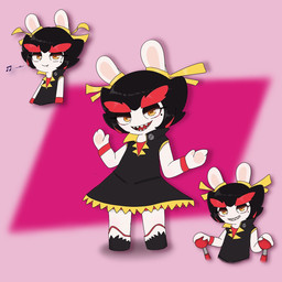 anthro arms_bent black_clothing black_dress black_eyelids black_footwear black_hair black_shoes brown_pupils clothed clothed_anthro clothed_female clothing dress ear_ribbon eyebrows female female_anthro flat_chested footwear fur hair half-closed_eyes hand_pawpads happy joystick light long_ears markings mitten_hands mole_(marking) musical_note musical_symbol narrowed_eyes noseless orange_eyes pawpads pink_background pupils red_clothing red_eyebrows red_hair red_shirt red_tongue red_topwear red_wristband sharp_teeth shirt short_hair simple_background smile smiling_at_another solo standing straight_legs symbol tan_pawpads teeth thick_eyebrows tongue toothy_grin topwear white_body white_fur yellow_ribbon peypey_mei1925 mario_plus_rabbids_sparks_of_hope nintendo raving_rabbids rayman_(series) ubisoft kanya_(mario_plus_rabbids) lagomorph mammal rabbid 1:1 2024 colored crossover digital_drawing_(artwork) digital_media_(artwork) hi_res lighting multiple_scenes shaded