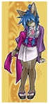 anthro asian_clothing biped border clothing cosplay east_asian_clothing female footwear japanese_clothing kimono sandals shoes solo white_border ground-lion ace_attorney capcom maya_fey seel_dingo_(character) canid canine canis dingo mammal