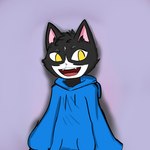 anthro black_body black_fur clothing cute_fangs fangs fur happy jacket long_sleeves male open_mouth pink_nose solo teeth tongue topwear white_body white_fur yellow_eyes theluckynumbersix six_(character) domestic_cat felid feline felis mammal 1:1 hi_res