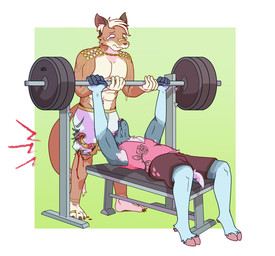 2_toes 3_toes abs anklet anthro barbell barefoot bench_press blood bodily_fluids bottomwear chain chain_jewelry clenched_teeth clothing cloven_hooves countershade_hands countershade_torso countershading digit_ring duo emanata exercise exercise_clothing exercise_equipment eye_bags facial_piercing feet flower hooves humor jewelry leg_markings lying male markings muscular muscular_male nose_piercing nose_ring on_back piercing plant plantigrade ring ring_piercing rose_(flower) shirt shorts shoulder_pads socks_(marking) spotter tank_top tears teeth toe_ring toes topwear torn_clothing vines weightlifting workout wounded sb_torchic canid canine deer fox mammal red_fox true_fox hi_res