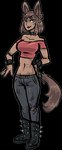 alpha_channel animal_humanoid bottomwear bracelet breasts canid canid_humanoid canine canine_humanoid clothed clothing dog_humanoid female fingers humanoid jam_(artist) jewelry mammal mammal_humanoid pants simple_background solo spiked_bracelet spikes tail tailed_humanoid transparent_background