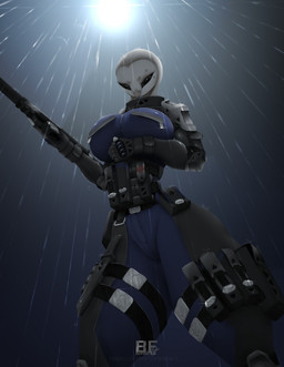 anthro beak breasts clothing female gun looking_at_viewer looking_down military military_uniform raining ranged_weapon small_waist solo thick_thighs uniform weapon borisfed noksa_(borisfed) avian bird owl hi_res
