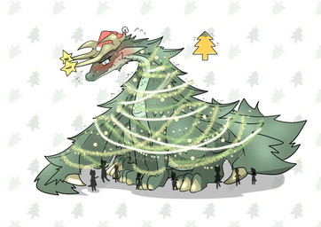 ambiguous_gender christmas_clothing christmas_decorations christmas_headwear christmas_lights clothing desperation feral hat headgear headwear holidays omorashi santa_hat mttbsmn christmas mythology dragon mythological_creature mythological_scalie reptile scalie