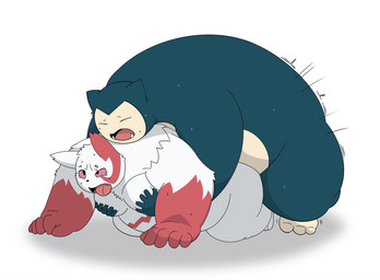 anthro belly big_belly bodily_fluids duo male male/male moob_grab moobs overweight overweight_male red_body sex sweat white_body bashemista nintendo pokemon generation_1_pokemon generation_3_pokemon pokemon_(species) snorlax zangoose 2026 hi_res