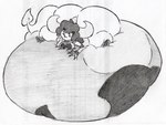 after_vore belly big_belly big_butt butt female horn huge_belly hyper hyper_belly lying on_front overweight simple_background solo vore white_background shar0makai demon 2023 sketch traditional_media_(artwork)