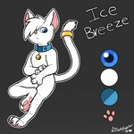 1:1 2021 anthro bell blue_eyes claws collar digital_media_(artwork) domestic_cat felid feline felis fur hair ice_breeze male mammal model_sheet pawpads paws pink_nose pink_pawpads ring scottyfox simple_background solo text white_body white_fur
